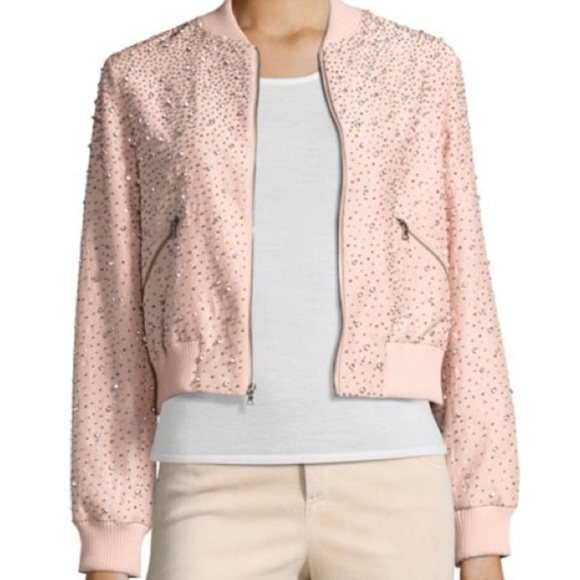 ALICE & OLIVIA DEMIA EMBELLISHED BOMBER JACKET light dusty pink NWT💞💖 - Picture 11 of 11